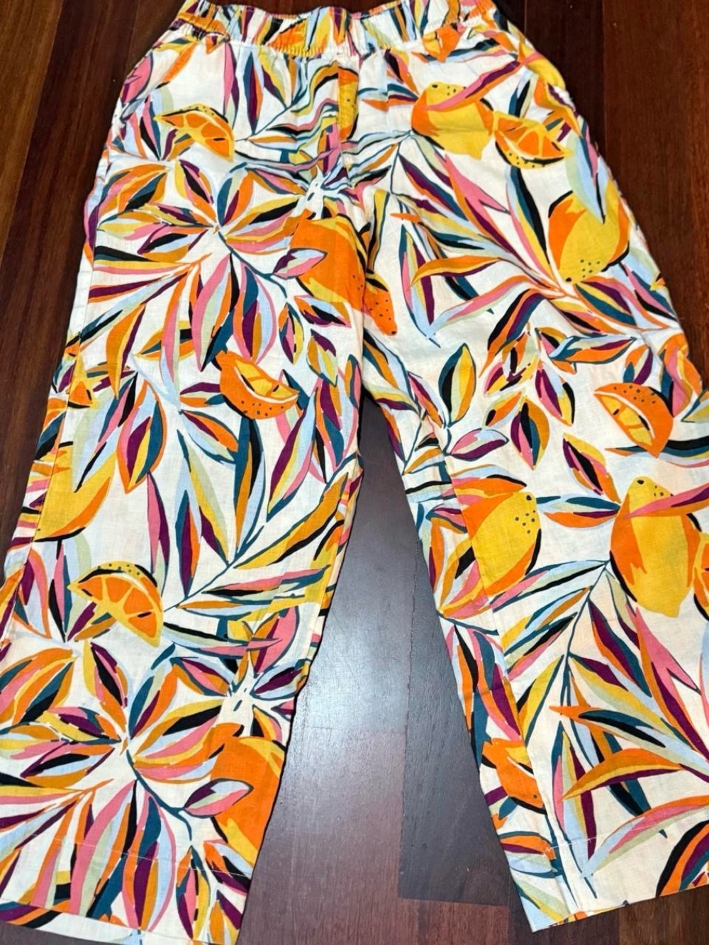 C&C California women Multicolor Tropical Pull-On Wide leg linen pants